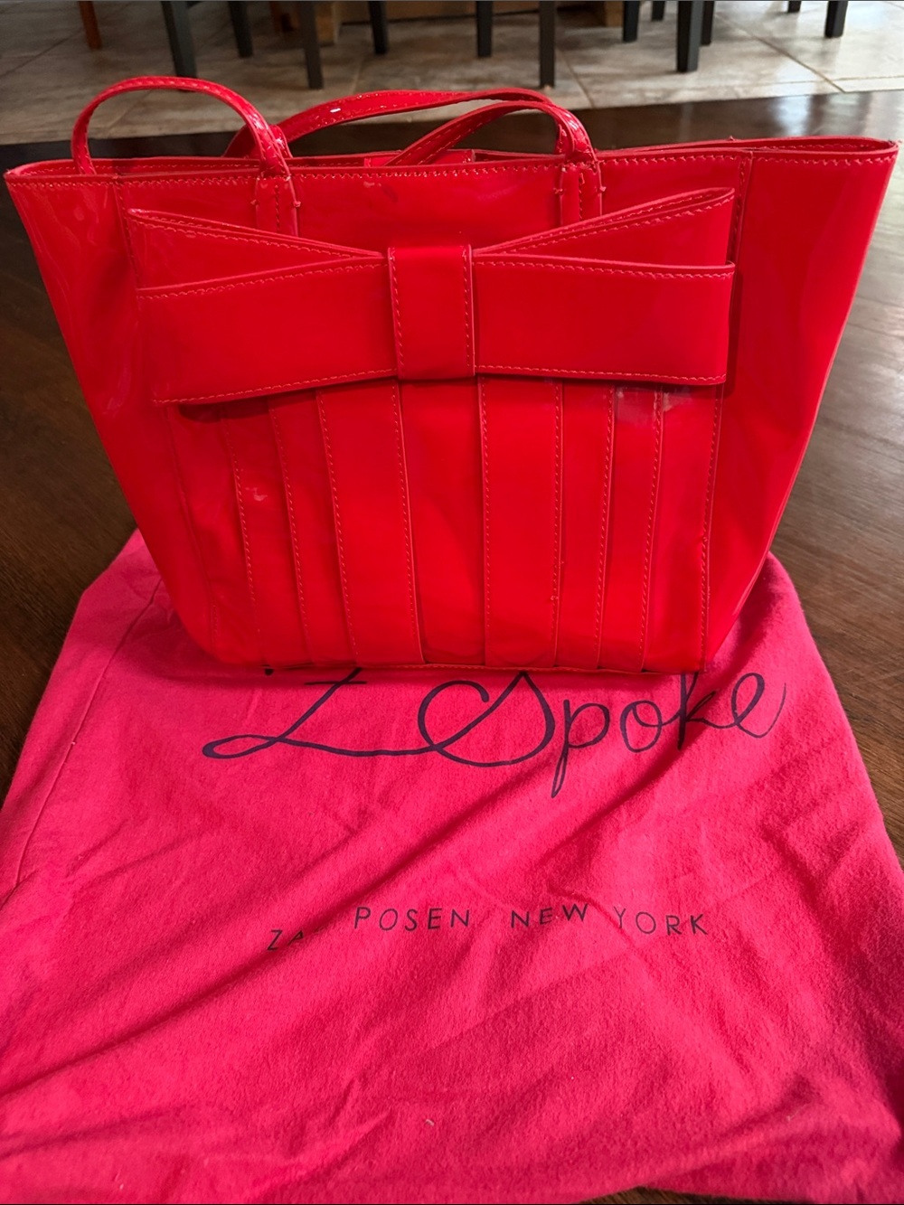 Z Spoke by Zac Posen Bright Red Patent Bow Tote EUC